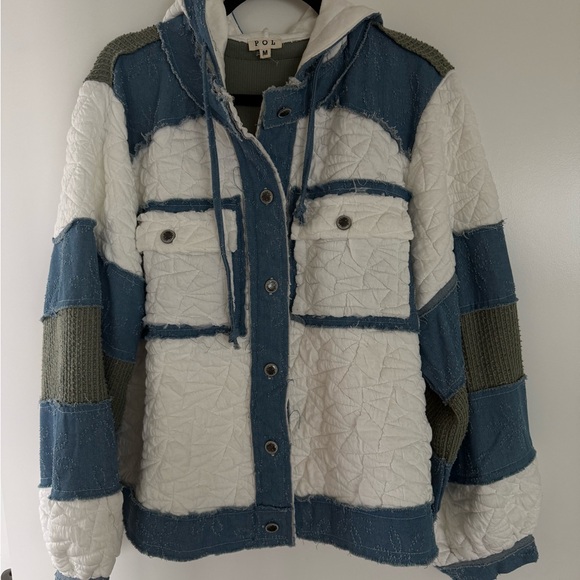 POL Never Leaving Quilted Jacket - Light Blue & White - Picture 3 of 6
